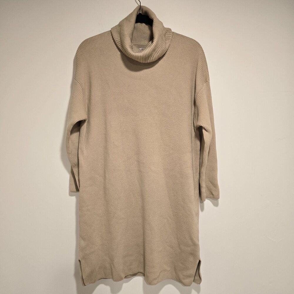 Barbour Rib Stitch Knitted Sweater Dress US 4 Women Turtleneck Tan Neutral Basic